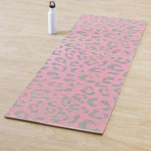 Tapis De Yoga Imprimé léopard argent rose pastel