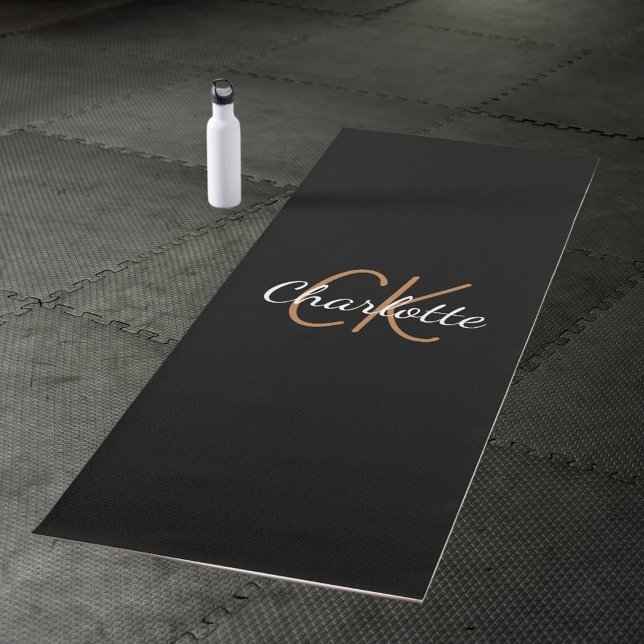 Tapis De Yoga Initiales de monogramme en or blanc nom écriture é (Créateur téléchargé)