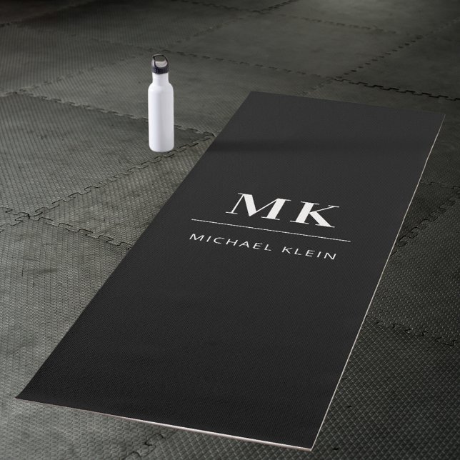 Tapis De Yoga Initiales de monogramme noir blanc nom (Créateur téléchargé)