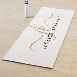 Tapis De Yoga Initiales Monogramme moderne élégante Or blanc