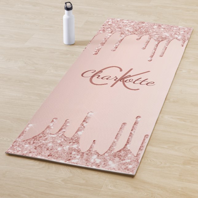 Tapis De Yoga Initiales monogramme rose gold scintillant rose (En situation)