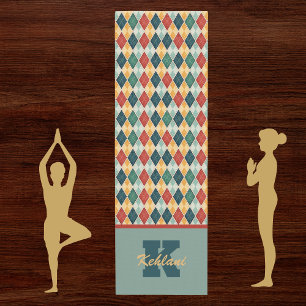 Tapis De Yoga Jacquard Arlequin Retro Red Gold Green Monogram
