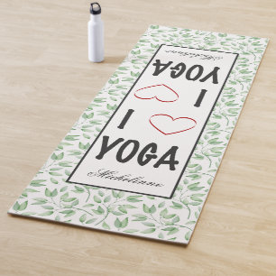 Tapis De Yoga J'aime YOGA script Green Feuille Motif Monogramme