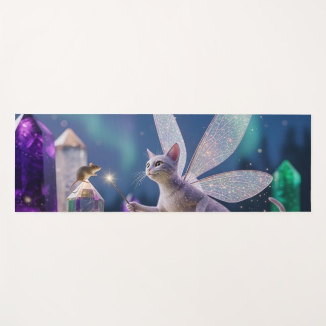 Tapis De Yoga Jardin de fées de souris et de chats en cristal (Devant (Horizontal))