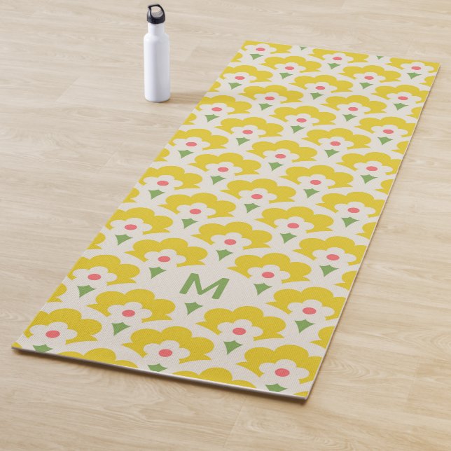 Tapis De Yoga Jardin Fleur Jaune Retro Motif (En situation)