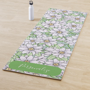 Tapis De Yoga Jardin vintage Fleur Blanc Floral Vert Feuilles