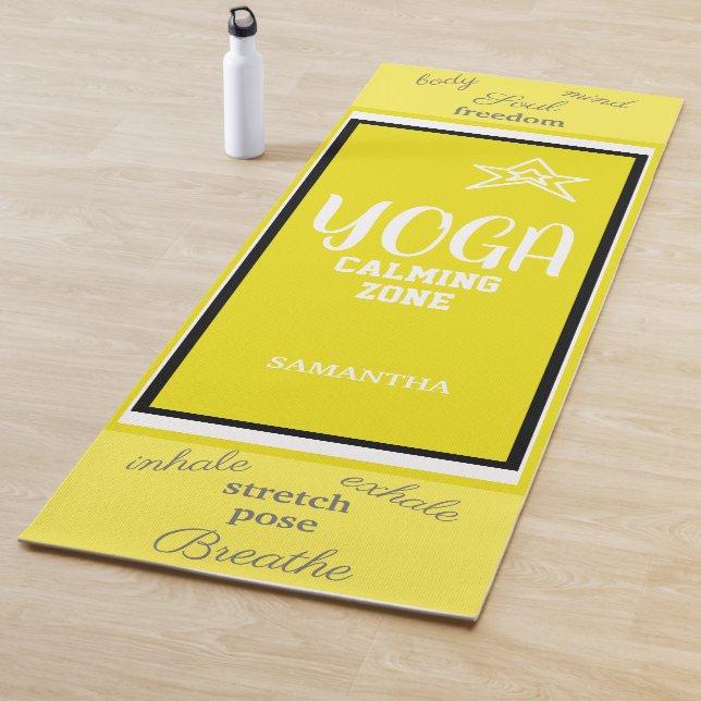 Tapis De Yoga Jaune Blanc Nom (En situation)