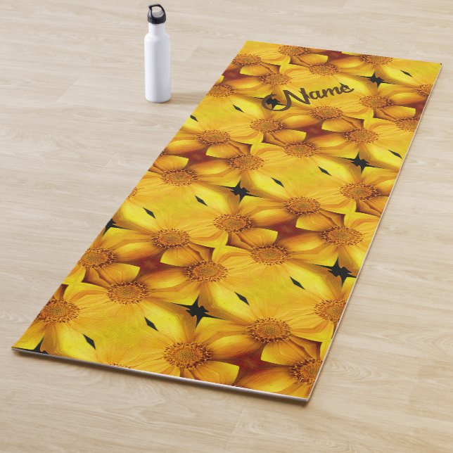 Tapis De Yoga Jaune Fleur Pétales Motif Personnalisé (En situation)