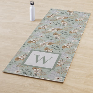 Tapis De Yoga Joli blanc Lily Floral Monogramme botanique