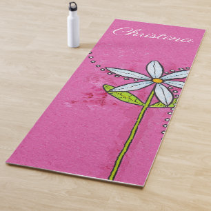 Tapis De Yoga Joli blanc pâle marmite vert Feuilles poitrine ros