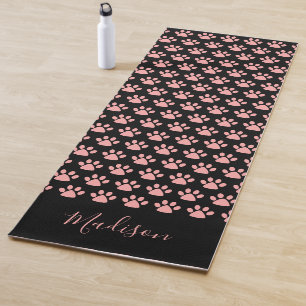 Tapis De Yoga Joli Empreinte De Patte Rose Personnalisé Noir