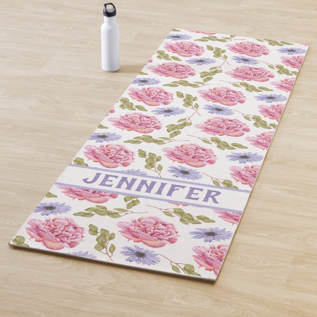 Tapis De Yoga Joli Jardin rose violet Floral Botanique (En situation)