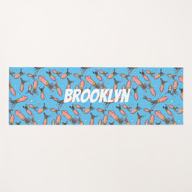 Tapis De Yoga Joli motif caricature de calmar rose (Devant (Horizontal))