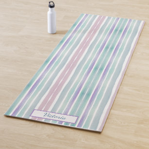 Tapis De Yoga Joli Motif, couleurs, rayures, bleu rose, monogram