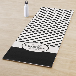 Tapis De Yoga Joli motif rétro à pois noirs et blancs Monogramme