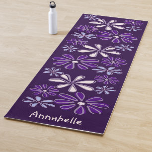 Tapis De Yoga Joli nom pourpre Motif de fleurs botaniques