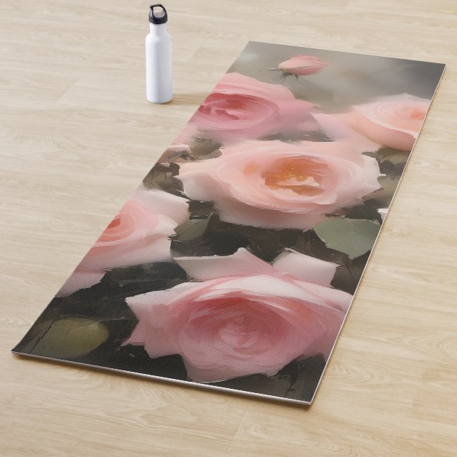 Tapis De Yoga Joli rose roses aquarelle peinture (En situation)