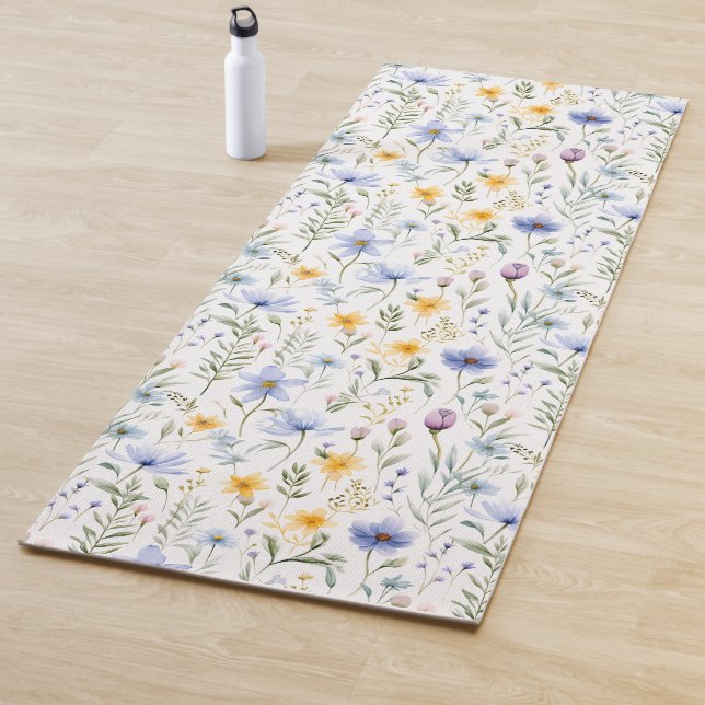 Tapis De Yoga Jolie Fleur Sauvage Aquarelle Bleue Violette Simpl (En situation)