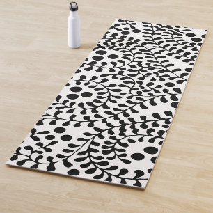 Tapis De Yoga Jolie impression noir et blanc fleurie