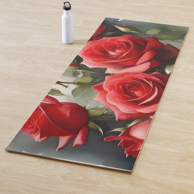 Tapis De Yoga Jolie peinture d'aquarelle roses rouges (En situation)