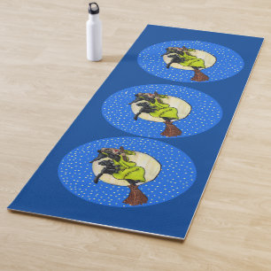 Tapis De Yoga Jolie sorcière noire Chat volant sur la lune de ch