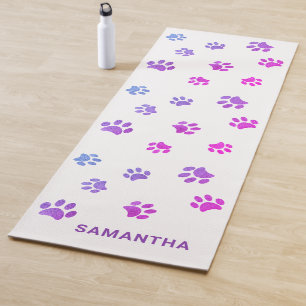 Tapis De Yoga Jolies empreintes de pattes violettes roses bleues