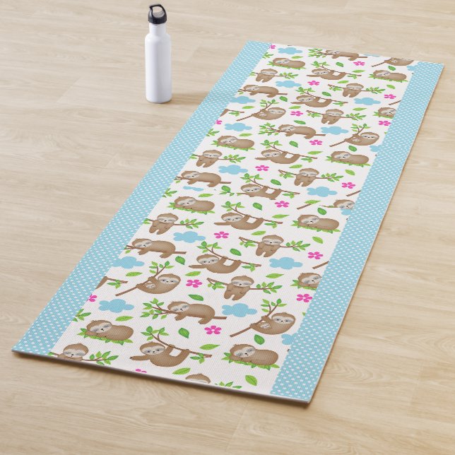 Tapis De Yoga Jolies fentes pour bébé avec Pois Bleus Blancs (En situation)