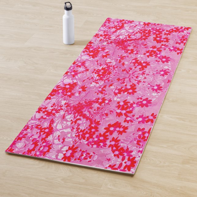 Tapis De Yoga Jolies Fleurs Rouges (En situation)