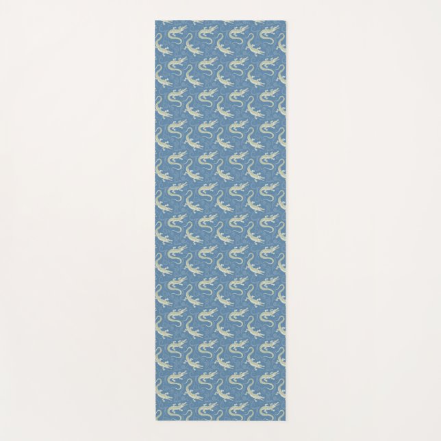 Tapis De Yoga Jouer Alligator Vert Paisley sur Bleu (Devant)