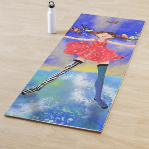 Tapis De Yoga Joyeuse fille aux oiseaux Yoga Mat