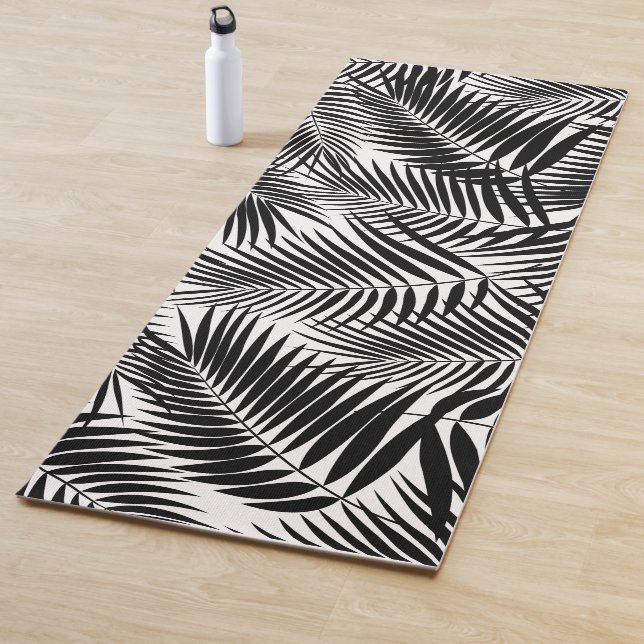 Tapis De Yoga Kona Palms Hawaiian Leaf Tropical - Noir (En situation)