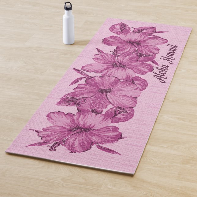 Tapis De Yoga Lanai en détresse Hibiscus hawaïen rose (En situation)
