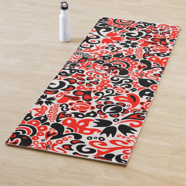 Tapis De Yoga L'art populaire ukrainien motif floral abstact (En situation)