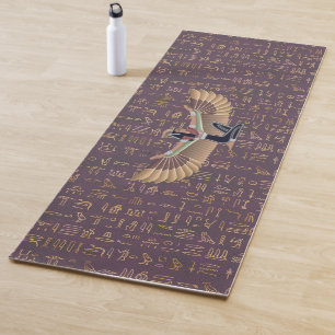 Tapis De Yoga Lavande d'or Princesse égyptienne Hiéroglyphes