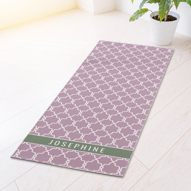 Tapis De Yoga Lavender And Muted Green Trellis Pattern With Name (Créateur téléchargé)