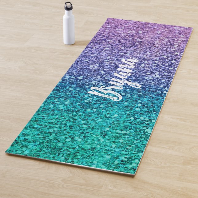 Tapis De Yoga Lavender Purple & Teal Aqua Green Sparkly Glitter (En situation)