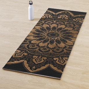 Tapis De Yoga Le mandala d'or de Faux sur la couleur faite sur