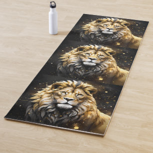 Tapis De Yoga Le Roi : L'Or Majestic Et Le Lion Mâle Gris,