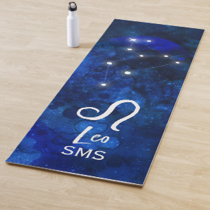 Tapis De Yoga Leo Zodiac Constellation bleu foncé Galaxie Monogr