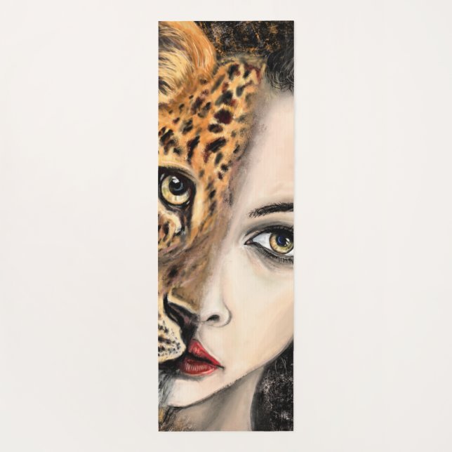 Tapis De Yoga Leopard fille visage Imaginaire Yoga Mat peinture (Dos)