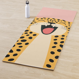 Tapis De Yoga Léopard sauvage de dessin animé mignon souriant he