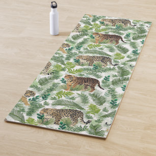 Tapis De Yoga Léopards modernes Tigres Jungle Plantes