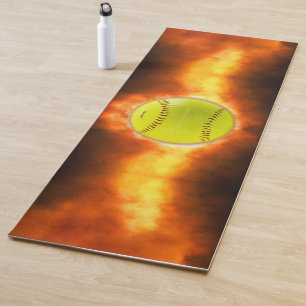 Tapis De Yoga Les flammes de balle rapide de softball jaune de S