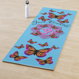 Tapis De Yoga Les papillons design mandala roses ohm respirent