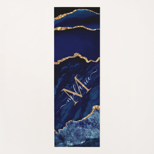 Tapis De Yoga Lettre de nom personnalisée Marine Blue Gold Yoga  (Devant)