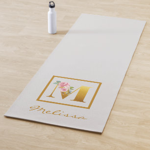 Tapis De Yoga Lettre monogramme florale personnalisée M botaniqu