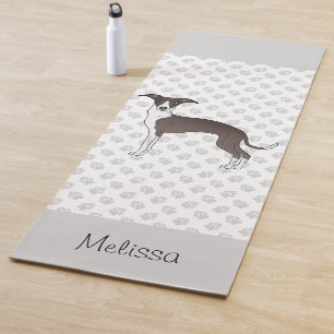Tapis De Yoga Lévrier Italien Seal Et Blanc Avec Nom Personnalis