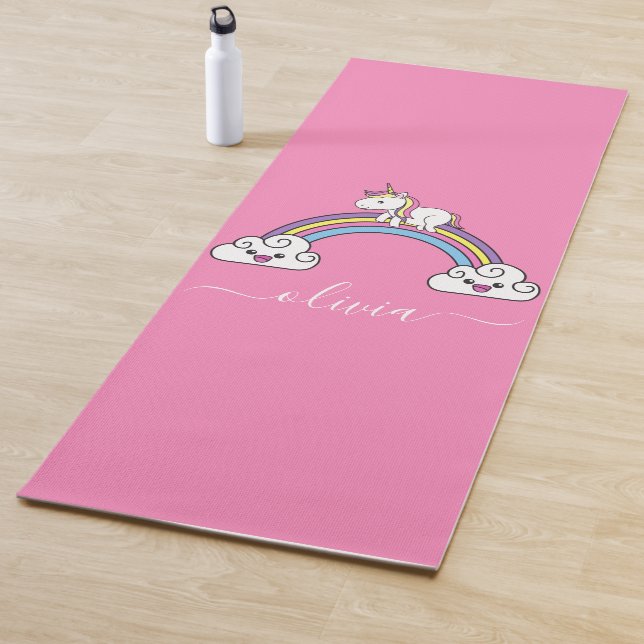 Tapis de Yoga Licorne Arc-en-ciel Mignon, Nom Pers (En situation)