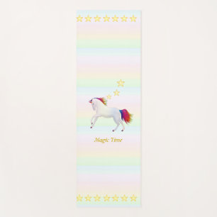 Tapis De Yoga Licorne blanche & étoiles sur couleur pastel