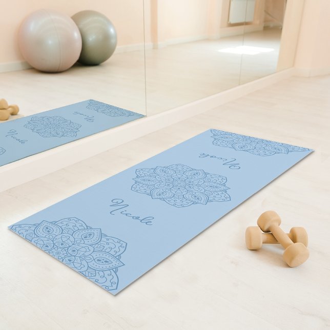 Tapis De Yoga Light Blue Beautiful Mandala With Custom Name (Disclaimer: This image is a digital mockup.)